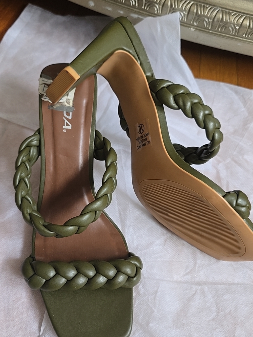 Olivia Green Braided Strap Heeled Sandals